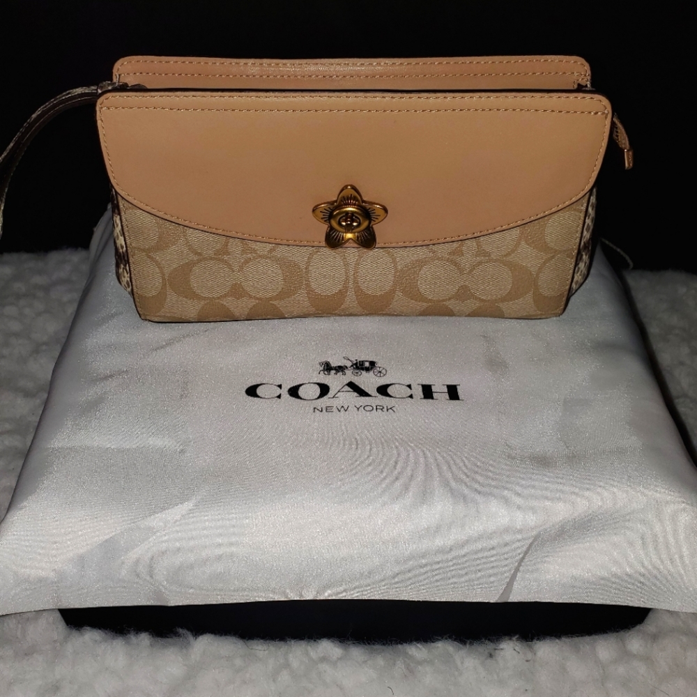 Coach signature exotic leather mix clutch